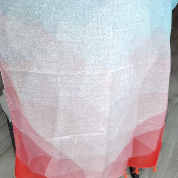 🌇 Mary Kay Large Scarf Shawl Wrap. Orange and Aqua. - Picture 10 of 14